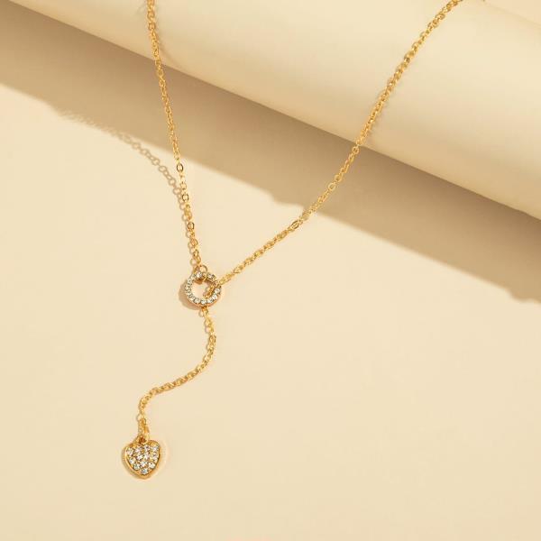 Gold Crystal Heart Circle Necklace