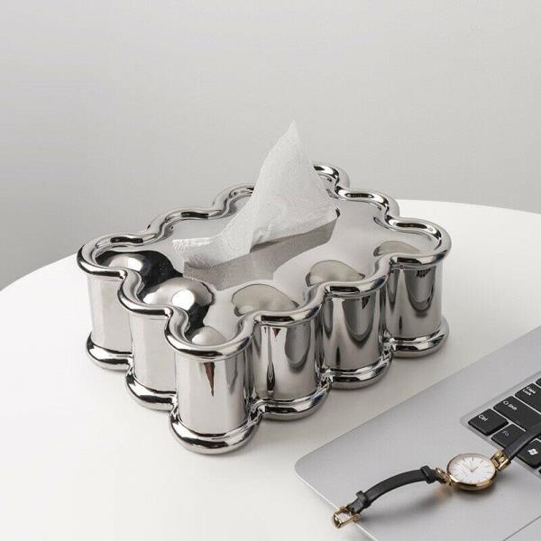 Modern Silver Plated Ceramic Tissue Box