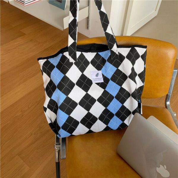 Blue Checkerboard Canvas Tote Bag