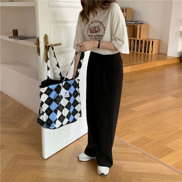 Blue Checkerboard Canvas Tote Bag