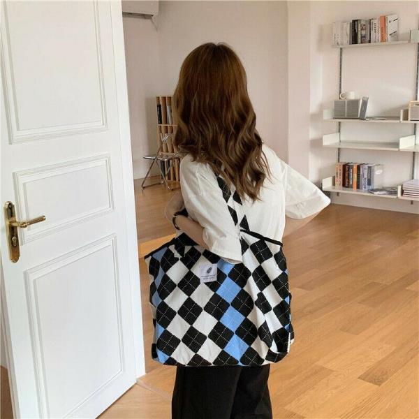 Blue Checkerboard Canvas Tote Bag