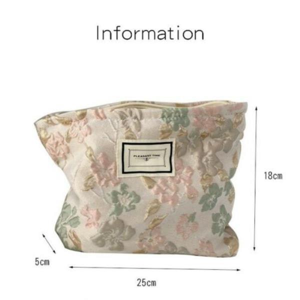 Elegant French 3D Embroidery Flower Cosmetic Bag