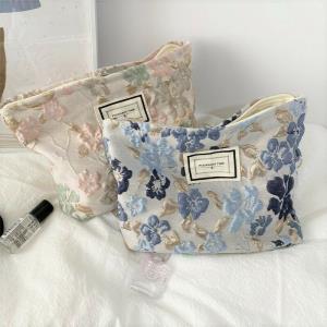 Elegant French 3D Embroidery Flower Cosmetic Bag