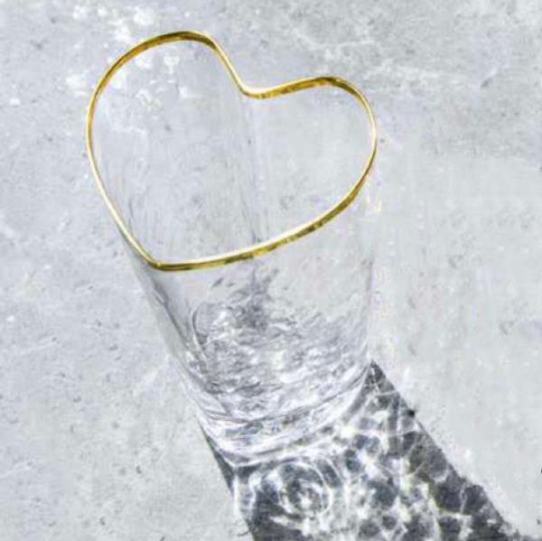 2 Heart Gold Foil Edge Drink Glass Cups