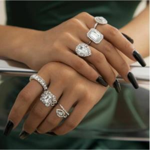 6 Pcs Full Crystal Circle Geometric Ring Set