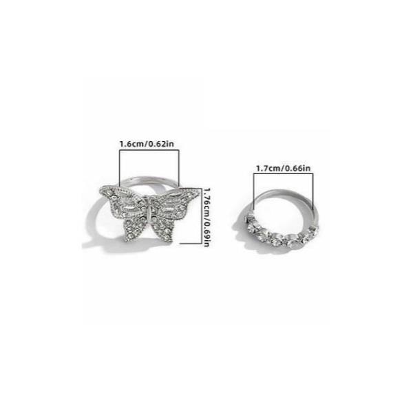 Silver Full Crystal Butterfly Simple Circle Ring Set