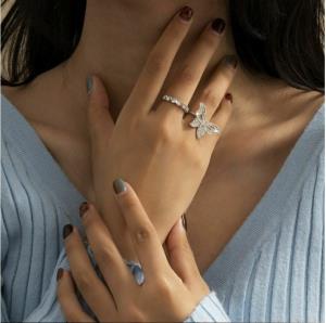 2 Pcs Luxury Rhinestone Party Midi Finger Ring Set