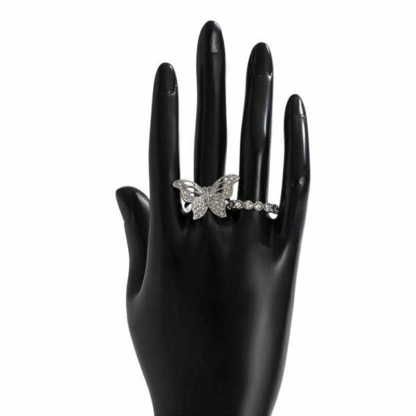 Silver Full Crystal Butterfly Simple Circle Ring Set