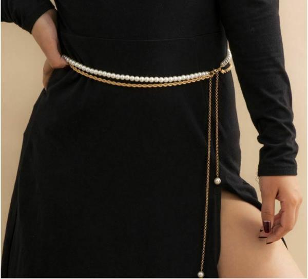 Retro Pearl Tassel Waist Chain Belt 