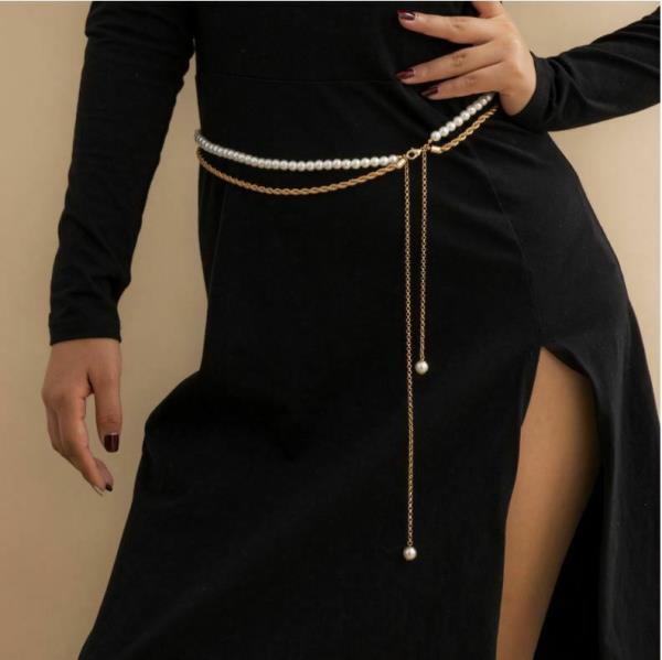 Retro Pearl Tassel Waist Chain Belt 