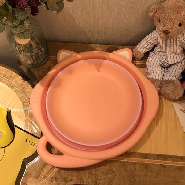 Pink Cat Round Silicon Foldable Washbowl