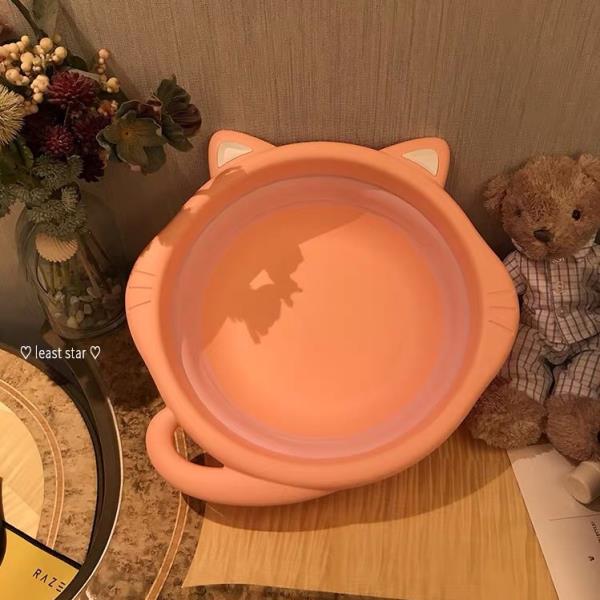 Pink Cat Round Silicon Foldable Washbowl