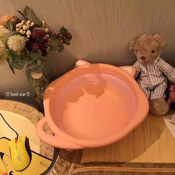 Pink Cat Round Silicon Foldable Washbowl