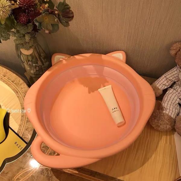 Pink Cat Round Silicon Foldable Washbowl