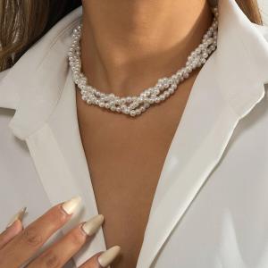 White Pearl Wedding Bride Choker Necklace