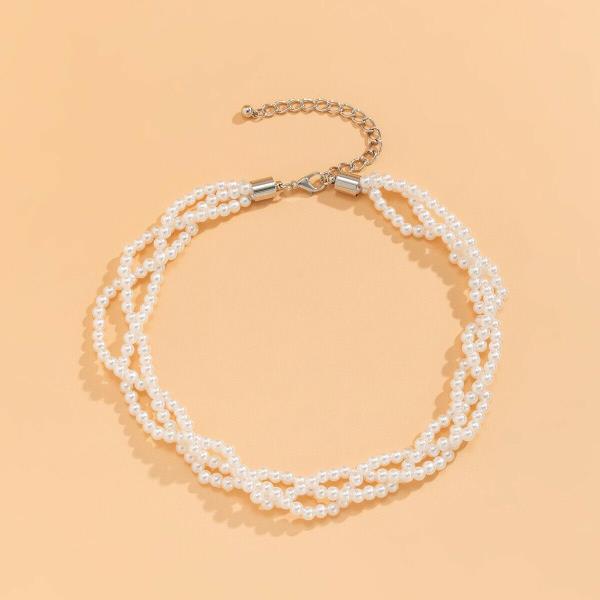 White Imitation Pearl Twist Woven Clavicle Necklace