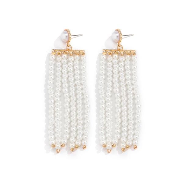 White Pearl Tassel Long Drop Dangle Earrings