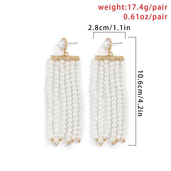 White Pearl Tassel Long Drop Dangle Earrings