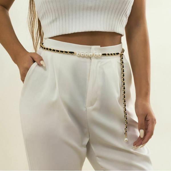 Retro Imitation Pearl Twist Belt