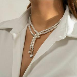 Retro Vintage Double Layer White Pearl Necklace