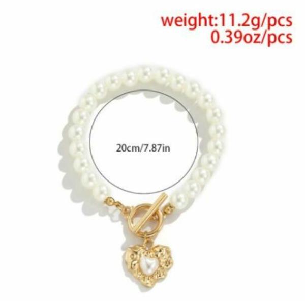 Retro Vintage White Pearl Gold Heart Wrist Bracelet