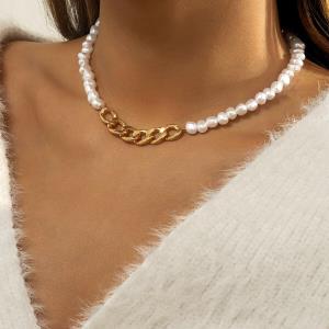 Retro Vintage Chic White Pearl Chain Clavicle Necklace