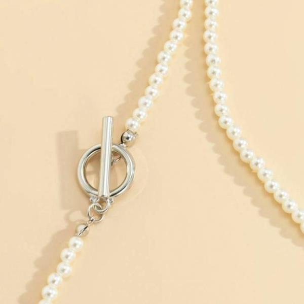 Retro Vintage Long White Pearl OT Locker Pendant Necklace