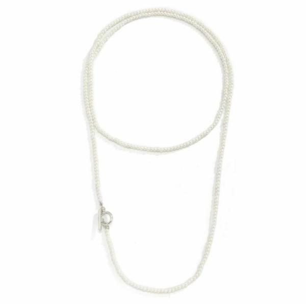 Retro Vintage Long White Pearl OT Locker Pendant Necklace