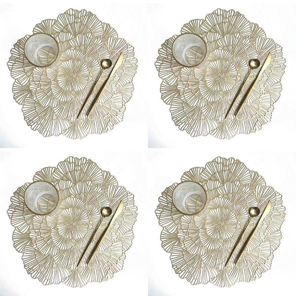 4 PVC Woven Hollow Flower Table Dining Placemats