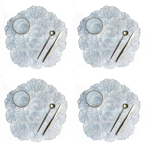 4 PVC Woven Hollow Flower Table Dining Placemats