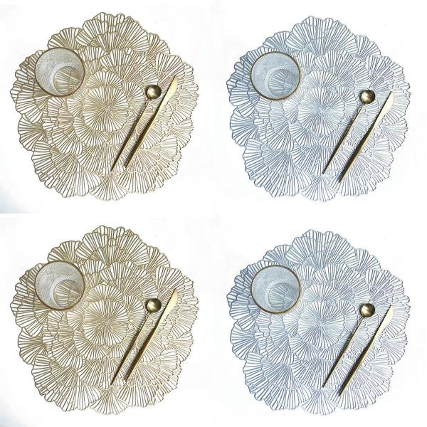 4 PVC Woven Hollow Flower Table Dining Placemats