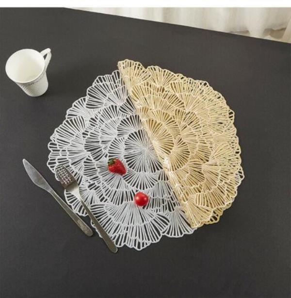 4 PVC Woven Hollow Flower Table Dining Placemats