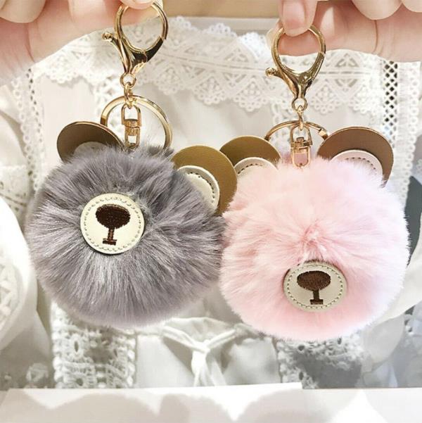 Cute Animal Fluffy Leather Fur Ball Keyring