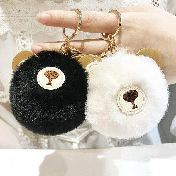 Cute Animal Fluffy Leather Fur Ball Keyring