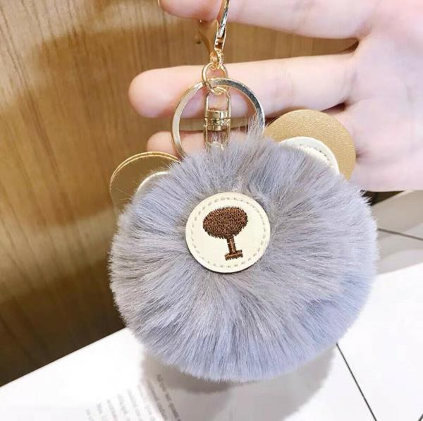 Cute Animal Fluffy Leather Fur Ball Keyring