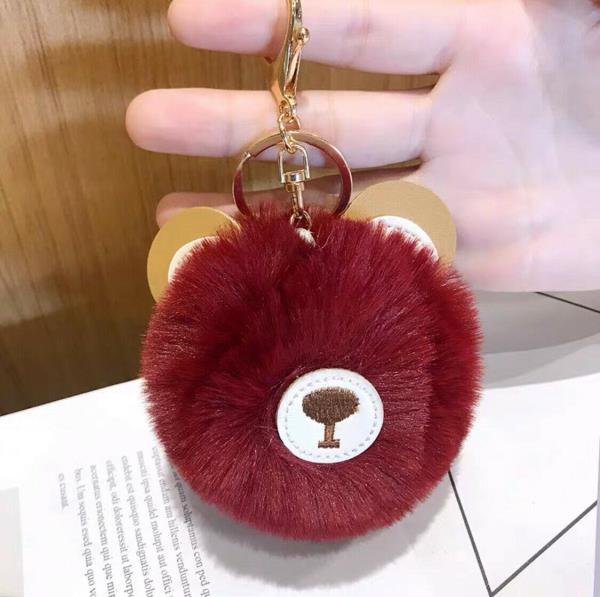 Cute Animal Fluffy Leather Fur Ball Keyring