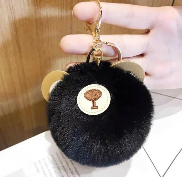 Cute Animal Fluffy Leather Fur Ball Keyring