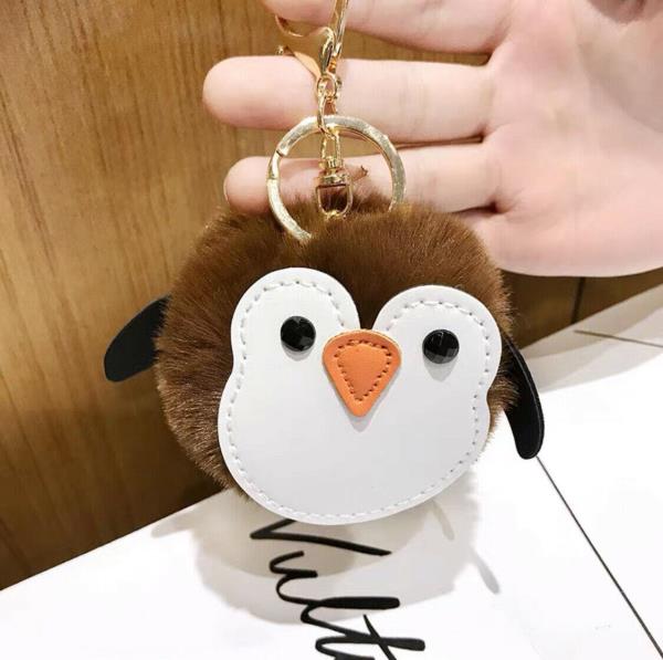 Cute Animal Fluffy Leather Fur Ball Keyring