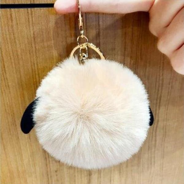 Cute Animal Fluffy Leather Fur Ball Keyring