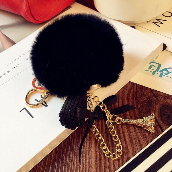 Fashion Fluffy Fur Metal Tower Ball Drop Dangle Keyring