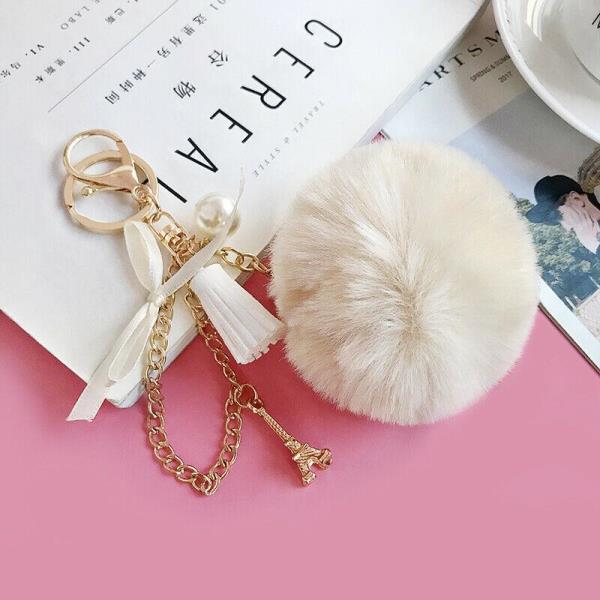 Fashion Fluffy Fur Metal Tower Ball Drop Dangle Keyring