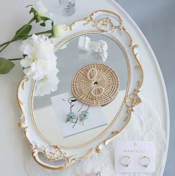 Retro Vintage Gold White Mirror Perfume Novelty Tray