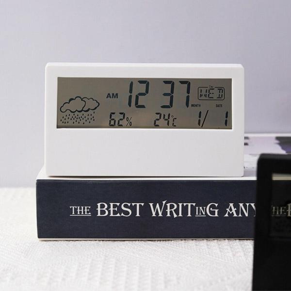 LCD White Digital Multifunction Clock