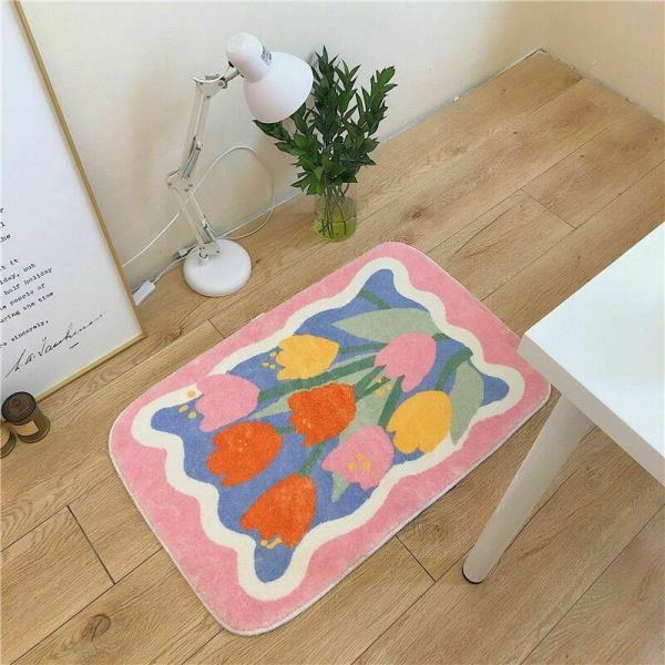 Flower Faux Cashmere Floor Mat