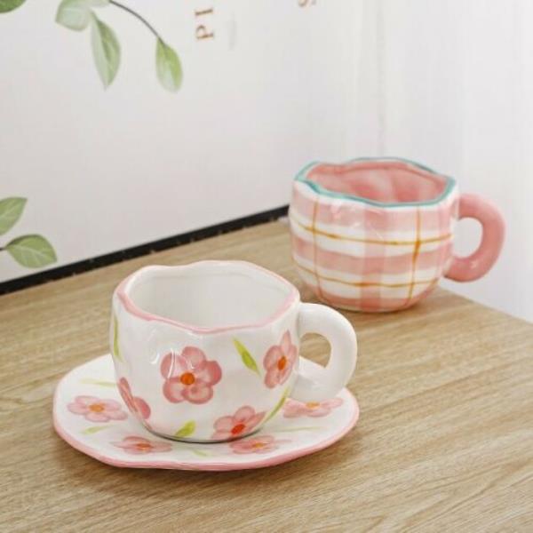 Fairy Handmade Pink Flower Ceramic Cup