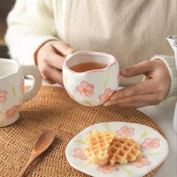 Fairy Handmade Pink Flower Ceramic Cup