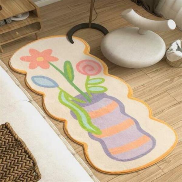 Flower Soft Faux Lamb Wool Long Floor Mat