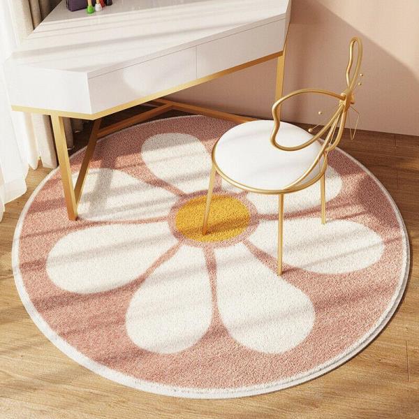 Faux Lamb Wool Round Flower Floor Rug