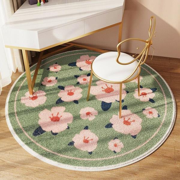 Faux Lamb Wool Round Flower Floor Rug