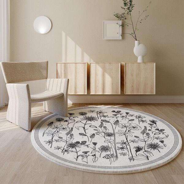 Faux Lamb Wool Round Flower Floor Rug